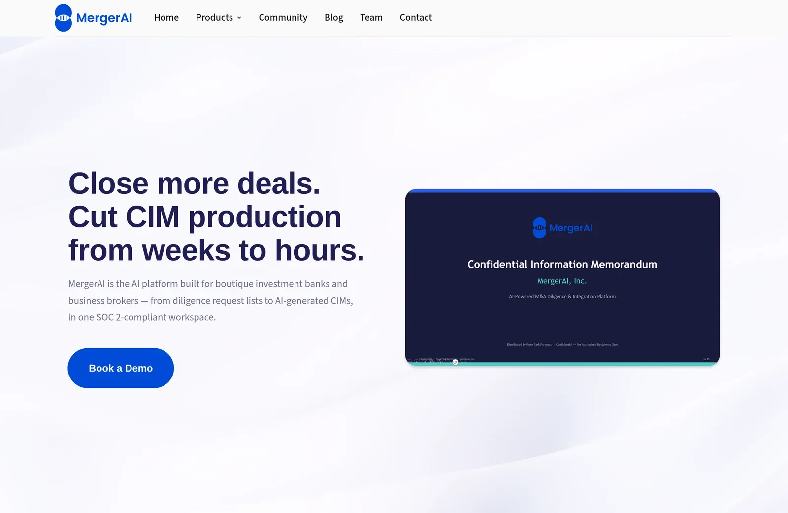 Screenshot of the MergerAI website